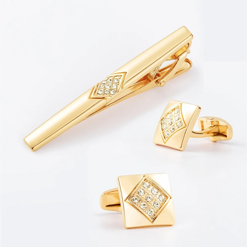 A Pair  New Studded Tie Clip Cufflinks Set Wholesale Luxury Light Elegance Perfect High-End Men's Accessories Combo for Adding