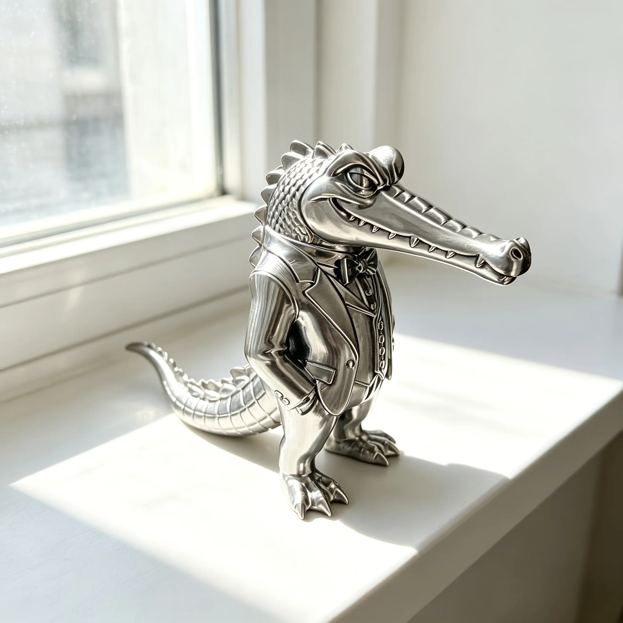 Gentleman Suit Crocodile Statues 3D Printed Gentleman Croc Figurines Retro Desktop Bookshelf Ornament Business Style Collectible - view 3