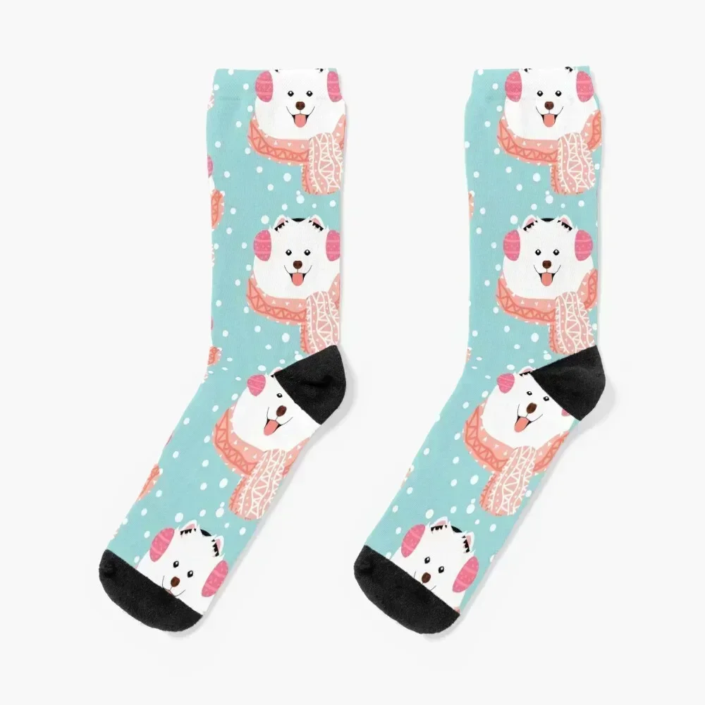 Cute Samoyed Dog in Snow Socks anti-slip Wholesale Running Stockings Designer Man Socks Women's