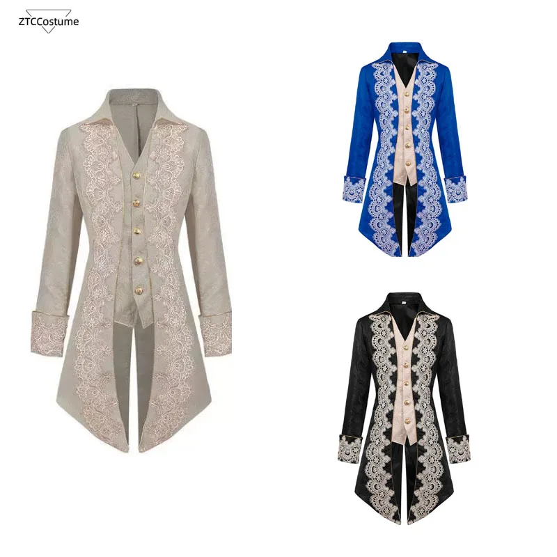 

Средневековые благородные куртки для взрослых, платье, стимпанк, Хэллоуин, косплей, Tuexdo, мужской ренессансный благородный фрак с кружевной отделкой