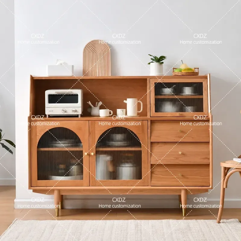 Nordic Simple Solid Wood Dining Side Cabinet Multi Functional Storage Cabinet Modern Arch High Cabinet Japanese Style Locker