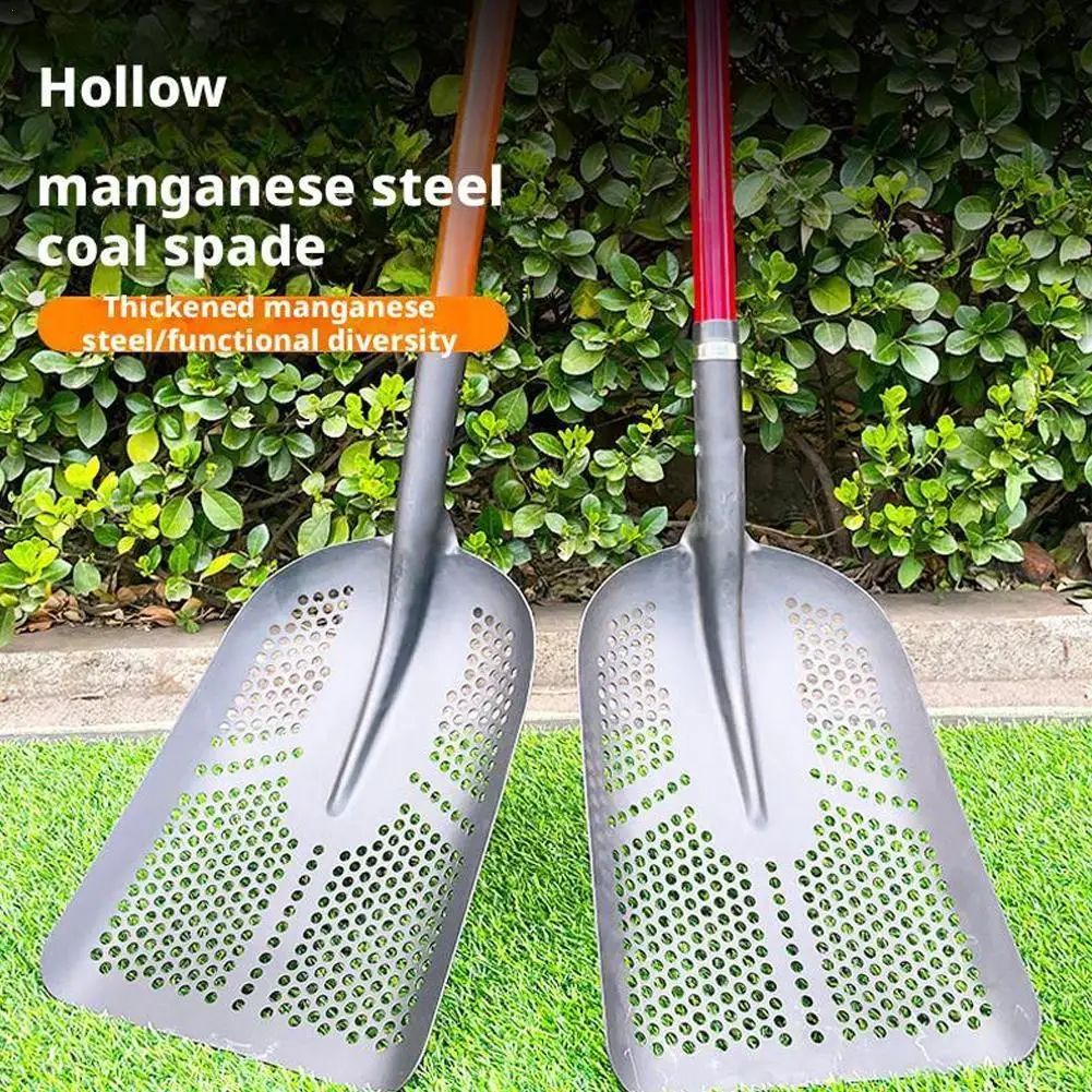 Pelle de jardin robuste avec trou pour le jardinage, filtre creux pour tamisage du sol, maïs, sable, charbon, passoire minière