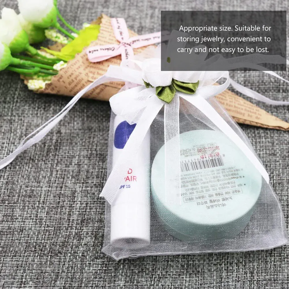 

50Pcs Drawstring Gift Bag Reusable Organza Jewelry Pouch with Floral Roses for Parties Weddings Holidays Special Events