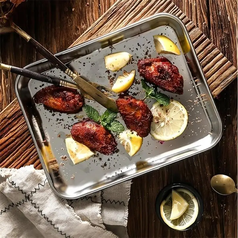 (BF06)Stainless Steel Rectangular Plate Baking Oven Tray Chef Bake Pans Food Preparation Plate Food Tray