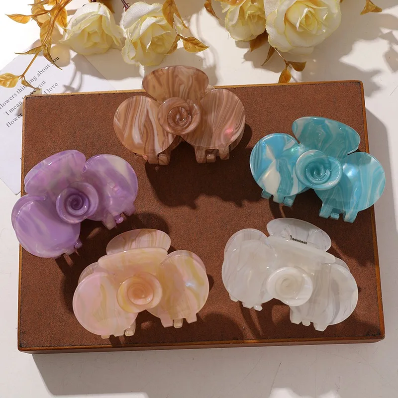 New Hair Claw Clip Big Acetate Flower Hairclips 2pcs Wholesale Colorful Rose Flora Haircli Decoration Accessory