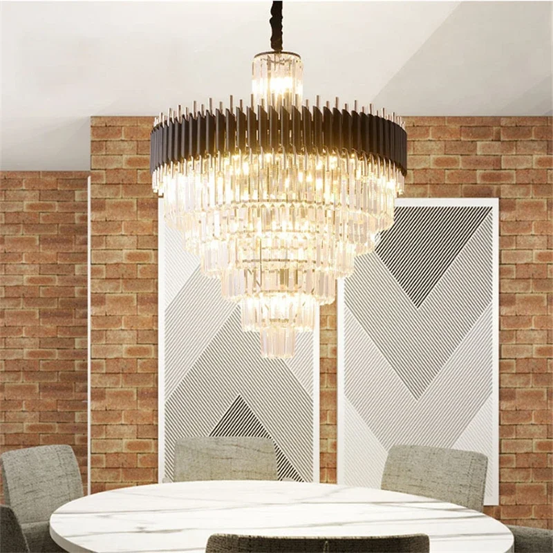 Modern Luxury Living Room Crystal Chandelier High Quality Black Cristal Luster Hanging LED Crystal Lamp