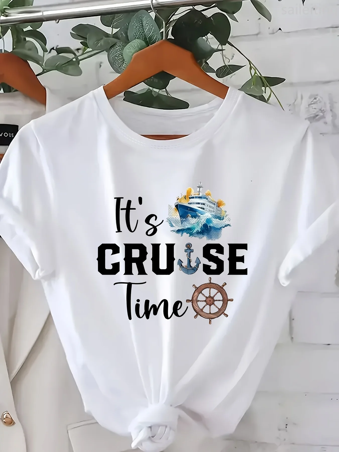 Camisetas de crucero Must Haves Cruise, camiseta de manga corta para mujer con patrón 'Cruise Time', cuello redondo, manga, ropa de calle Harajuku
