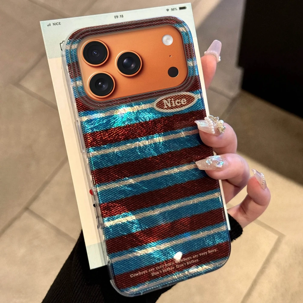 

Red Blue Stripe Women Case For Apple iPhone 17 Air 16e 16 15 14 13 11 12 Pro Max 7 8 Plus X XS XR SE Girls Funda Cover Coque