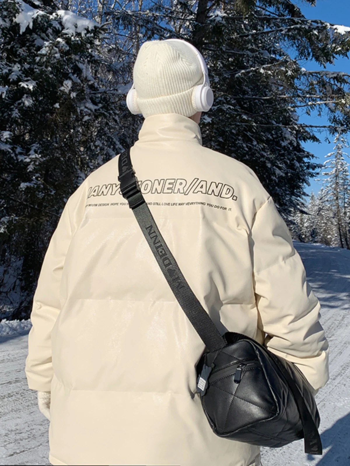 

Men's PU Leather down Jaet Thiened Winter Coat Sli Streetwear American High-End Bread Sle Casual Cotton Coat