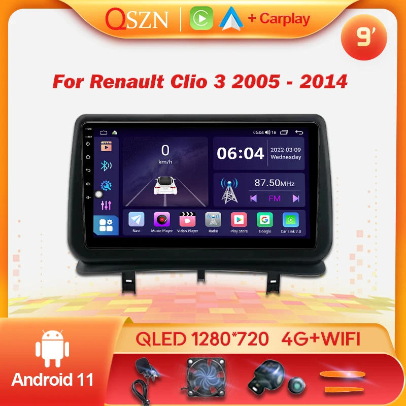 

QSZN For Renault Clio 3 Clio3 2005-2014 Car Radio Navigation GPS Stereo Multimedia Carplay Head Unit Intelligent Systems Audio