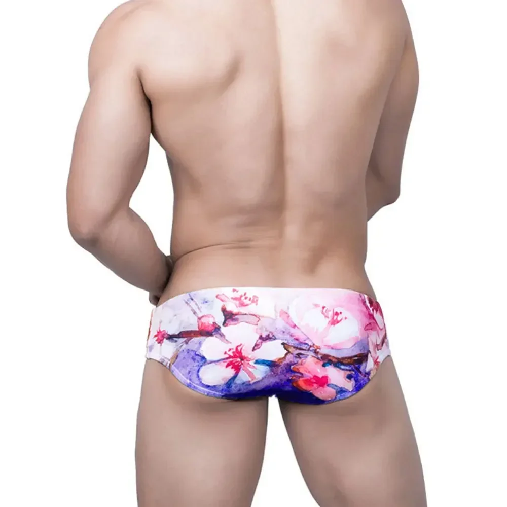 Push Pad Swimwear Men Floral Swim Briefs Bikini Swimsuit Enlarge Sexy Breathable Quick Dry Surf Shorts Beachwear Bath Suit