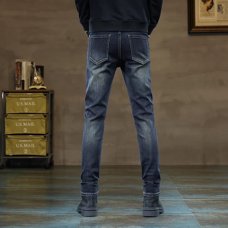 2024 Spring and Autumn  Washed Retro Elastic Feet Casual Men's Jeans Streetwear Men  Skinny Jeans Men Clothing