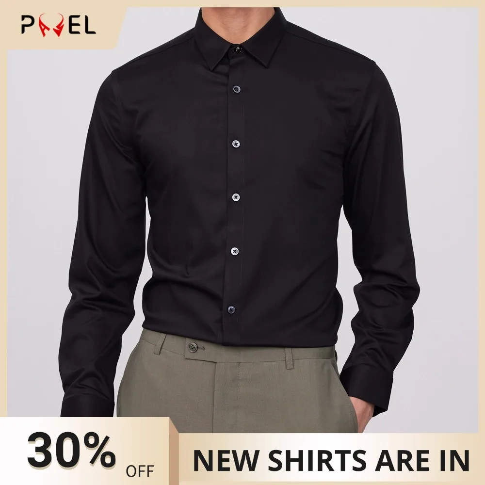 

Осенние легко ухожие мужские классические рубашки с длинными рукавами без кармана, без морщин, эластичные однотонные облегающие удобные рубашки на пуговицах