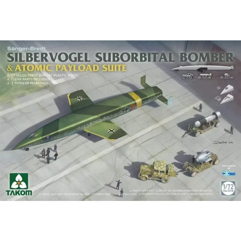 1/72 modelo de montagem TAKOM 5018 Kit de modelo em escala de bombardeiro suborbital Silbervogel e carga útil atômica