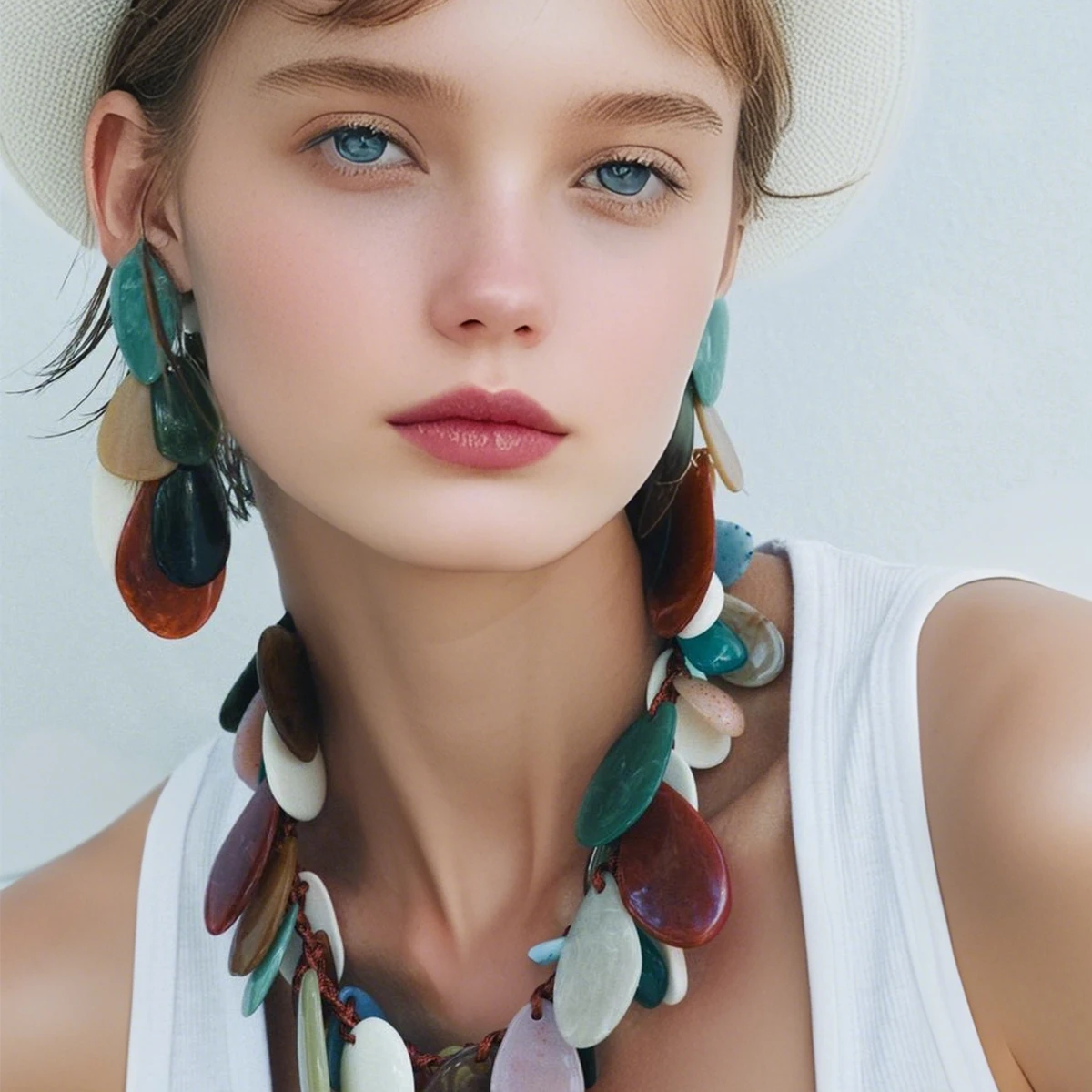 

2025 New 3pcs/set ZAA Resin Piece Cord Necklace Earrings Set for Women Statement Bohemia Trendy Necklace Party Jewelry Accessory