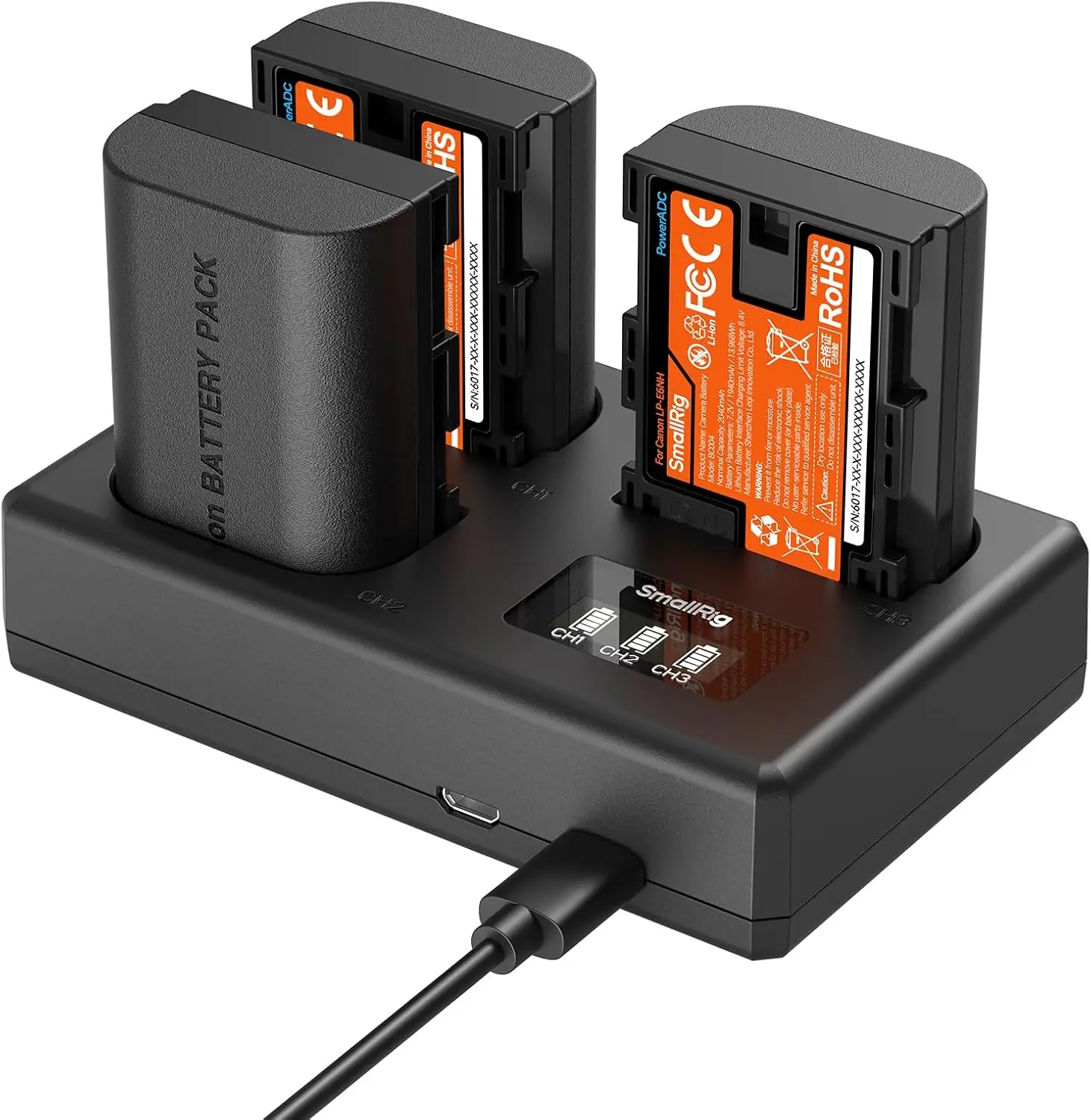 LP-E6NH Battery 3-Pack, Each with True 1940mAh Capacity, Supports 5-Hour Fast Charging