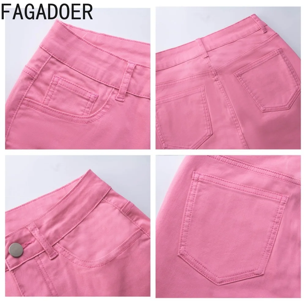 FAGADOER Vintage Fashion Street Style Women High Waist Button Skinny Denim Flared Pants Casual Elasticity Jean Bottoms 2023 New