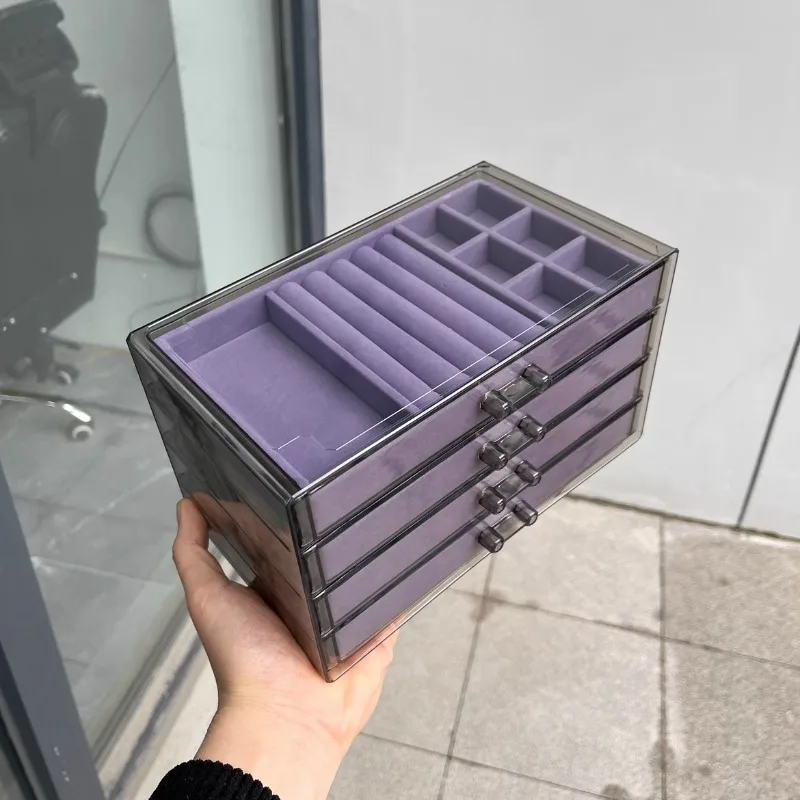 ジュエリー収納ボックス、ハイエンドの絶妙な4層パープルフランネルリング。