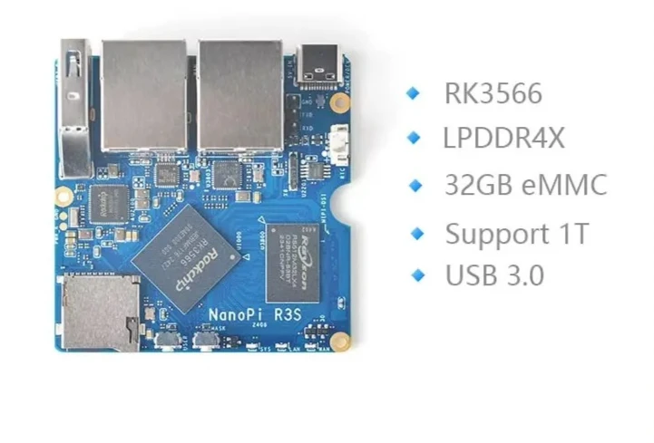 RK3566 Mini Router with Dual 2.5GbE, 32GB eMMC, CNC Aluminum Case, Linux Ready, NanoPi R3S Compatible