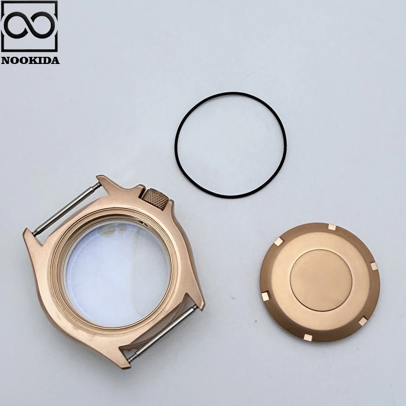 NOOKIDA 41.5mm PVD RoseGold Brushed Watch Case Mineral Glass Bezel 3.8 o'clock Crown Fit NH35/36/4R Movement Watch Accessories