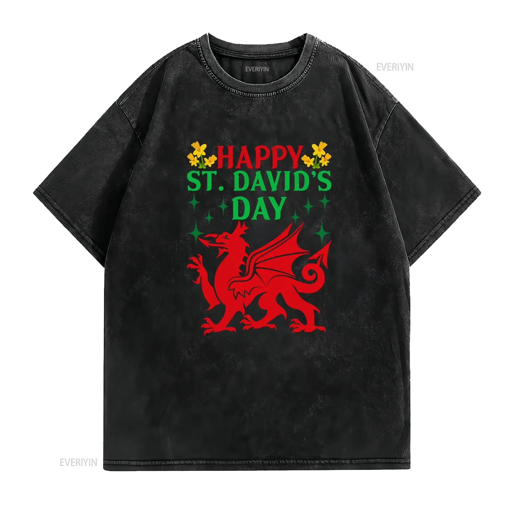 Happy St David'S Day Dragon T Shirt Welsh Saint Language Casual Crew Neck Slight Stretch Fabric Regular Fit Print Pattern