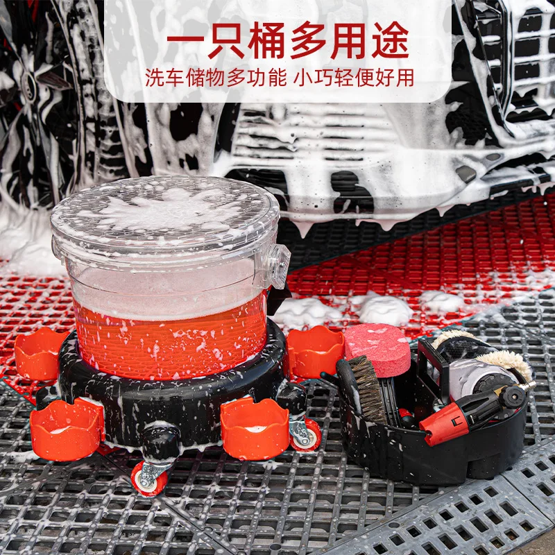 with Storage Tray Tote Insert Grit Trap Transparent Removable Rolling Bucket Dolly 360° Turning Swivel Caster Detail Kit