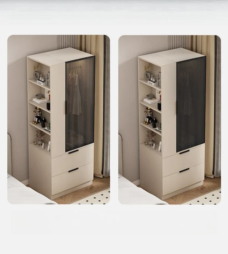 

Solid wood bedside cabinet integrated storage small apartment household space saving bedroom bedside table