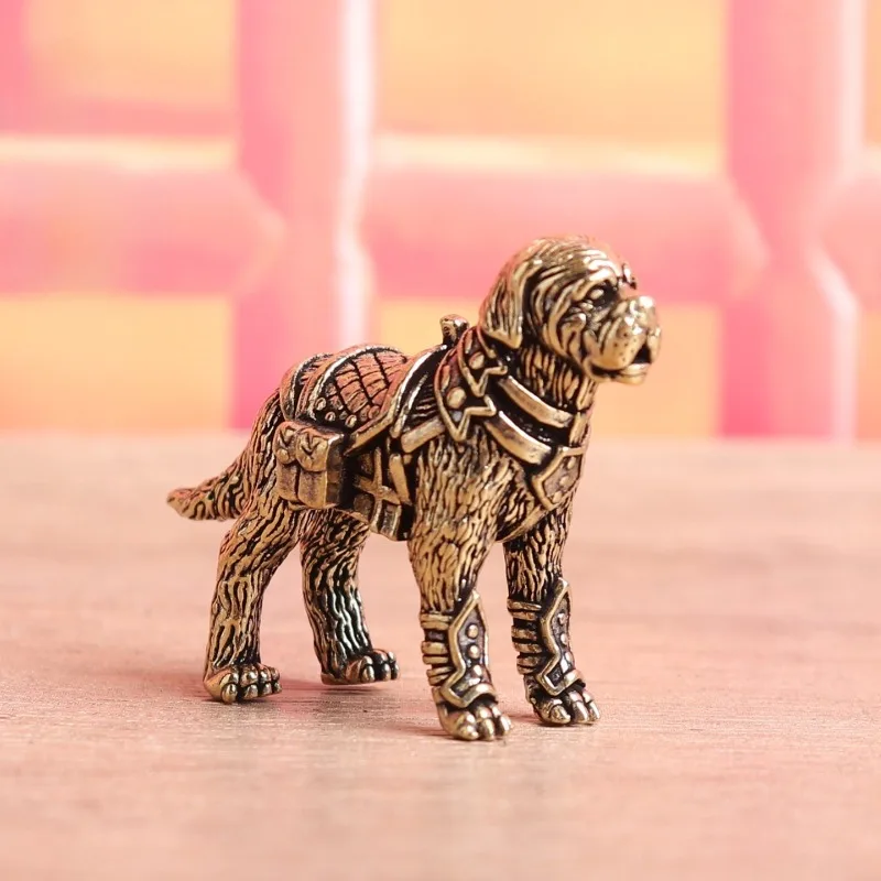 Brass Armored Dog Figurine Mini Animal Statue Copper Desktop Ornament Tea Pet Home Office Decor Collectible Craft Gift