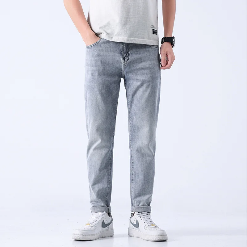 Light Gray Jeans Men's Spring and Summer Affordable Luxury Fashion Men's Casual All-Matching Slim Fit Skinny Stretch Pants