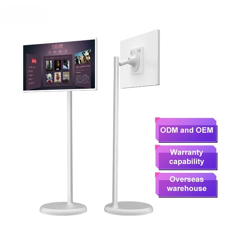 

Stand Tv Follow By Me Moderno 32 Inch Android 12 Portable Mobile Smart Tv Stand Tv Follow By Me Touch Screen With 500w