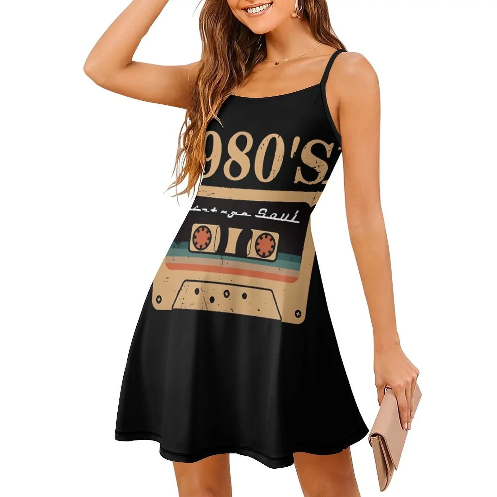Sexy Woman's Clothing Strappy Dress 1980s Vintage Soul Tape Women's Sling Dress Novelty  Vacations Casual - view 3