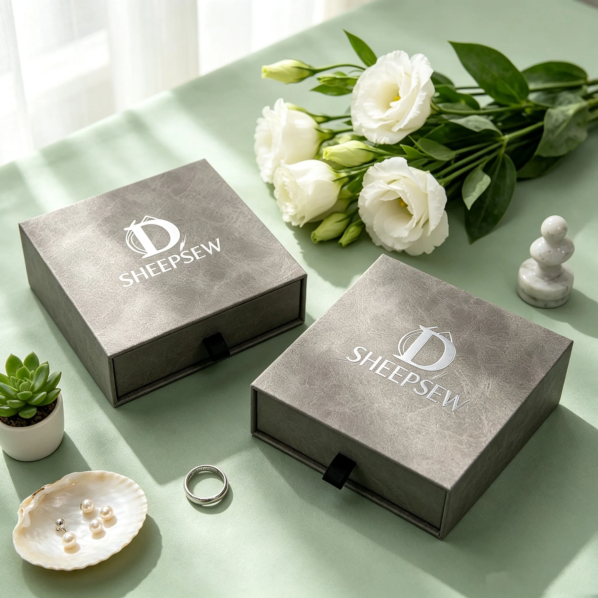 50pcs Grey Luxury Drawer Style Custom logo Jewelry Box for Necklace and Earrings