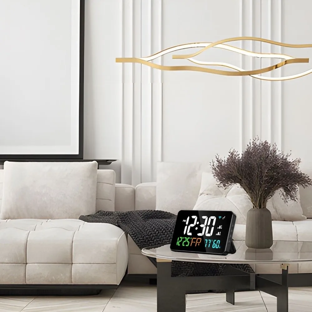 2.4Ghz Tuya WIFI Atomic Clock Clock Zone Temperature Adjustable Brightness Digital LED Clocks Humidity Alarm Date APP Remote