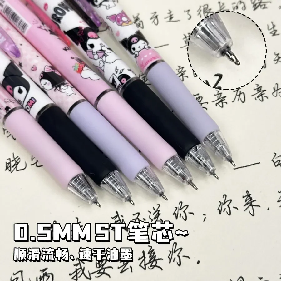 Sanrio 6pcs Series Gel Pen 0.55mm Refill Hello Kitty Y2k Cinnamoroll Kuromi MelodyCartoon Press Pen Black Stationery Supplies