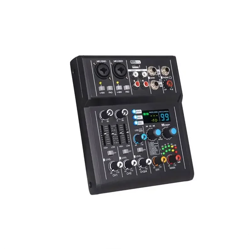 OEM Mini 4 Channel Audio Console Mixer Sound Card Interface with BT for Live Recording KTV Home DJ