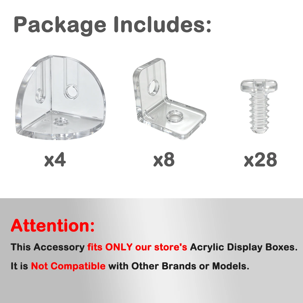 Clear Acrylic Corner Brackets with Screws, L‑Shape & Triangle Connectors Replacement Kit for Acrylic Display Box Assembly