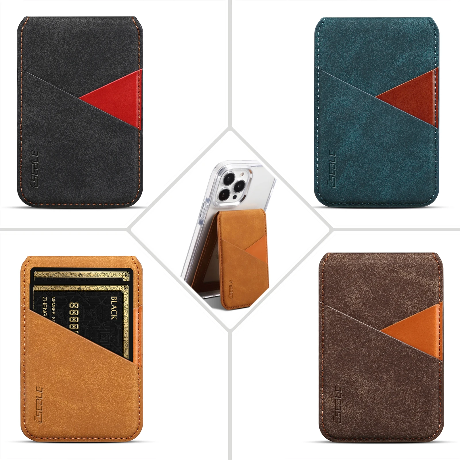 Vintage PU-Leder für MagSafe magnetischer Kartenhalter mit Ständer für iPhone Samsung Serie RFID Anti-Skimming Bank-ID-Kartenhülle – Detail 29