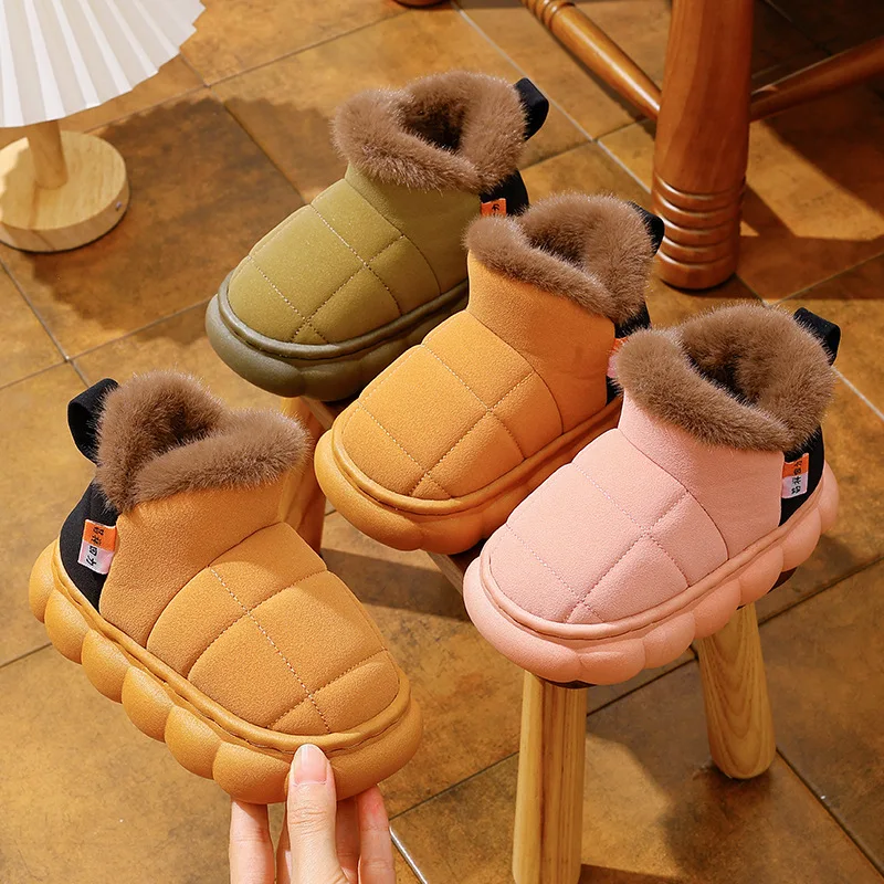 

Детская повседневная обувь, однотонная хлопковая обувь, зимняя обувь для детей, теплая, с толстой подошвой, противоскользящая, розовая, коричневая обувь, размер 15-25