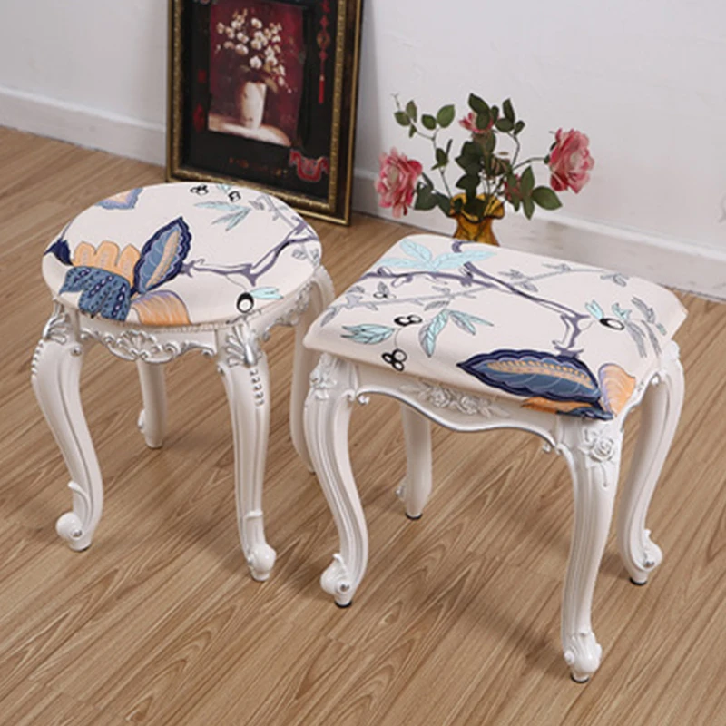 1PC Elastic Chair Covers Round Square Make Up Seat Protector Dressing Table Stool Chair European Style Slipcover Floral Printed