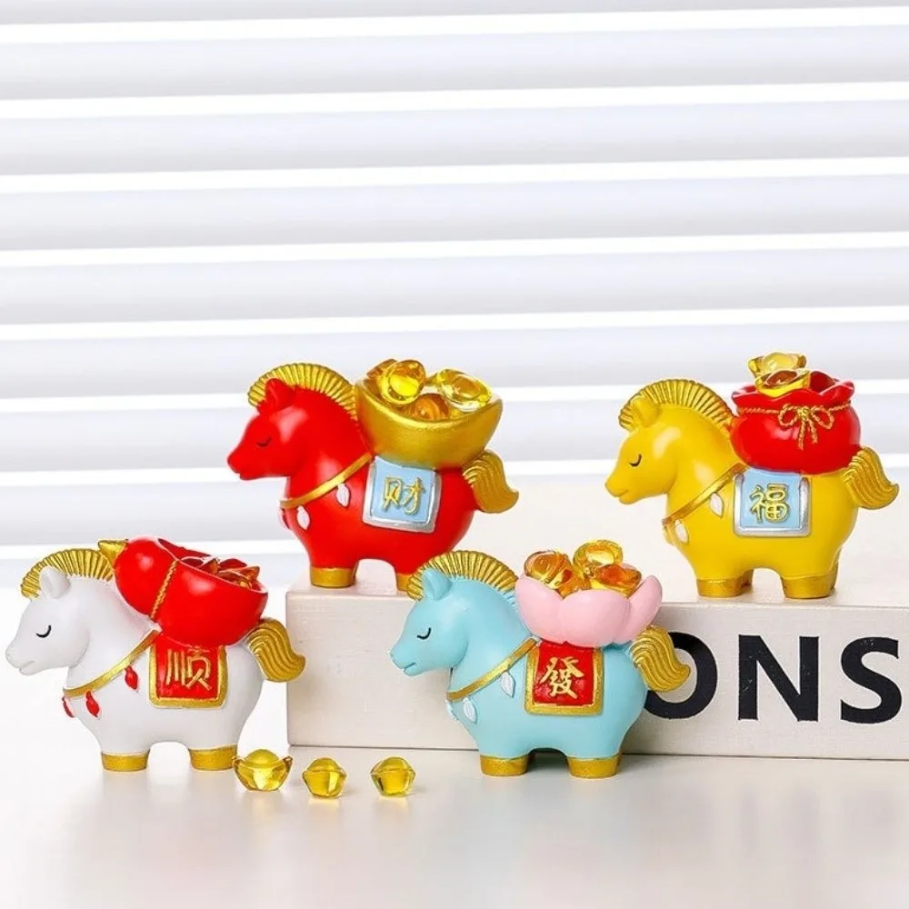 Creative Horse Figurine Cute Resin Fortune Zodiac Horse New Year Mascot Can Have Change Luck Lucky Bag Ingot Gift Giving