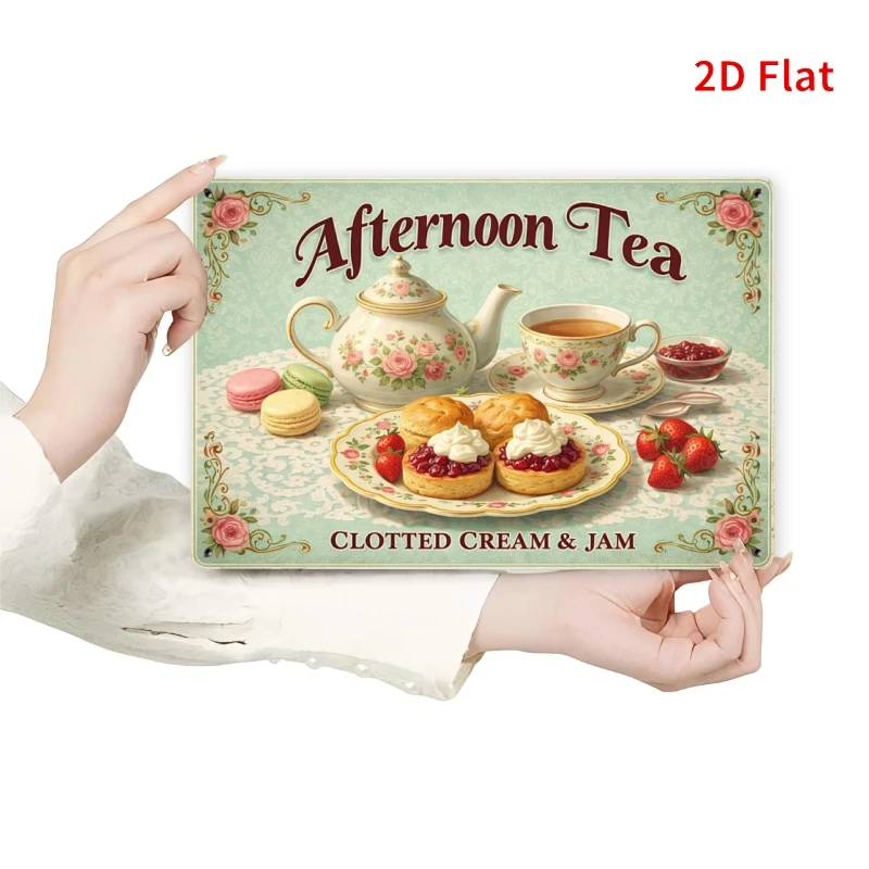 2D Flat - 1pc 11.81X7.87inch - Iron Sign Vintage Afternoon Tea, Stylish Decoration for Kitchen Or Dining Area, Perfect for Tea E