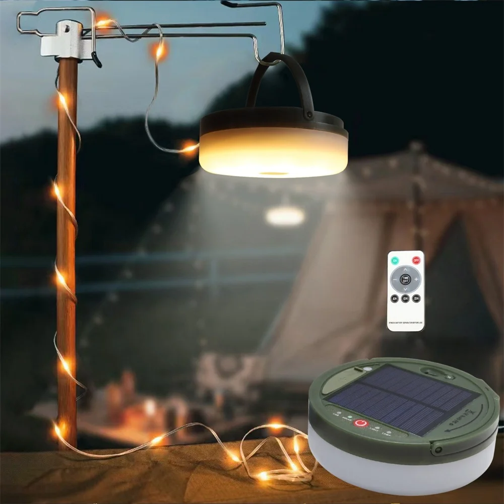 Solar Camping Light with Tent Atmosphere String Lights Emergency Power Bank Rechargeable Outdoor Lighting Portable Tent Lamp