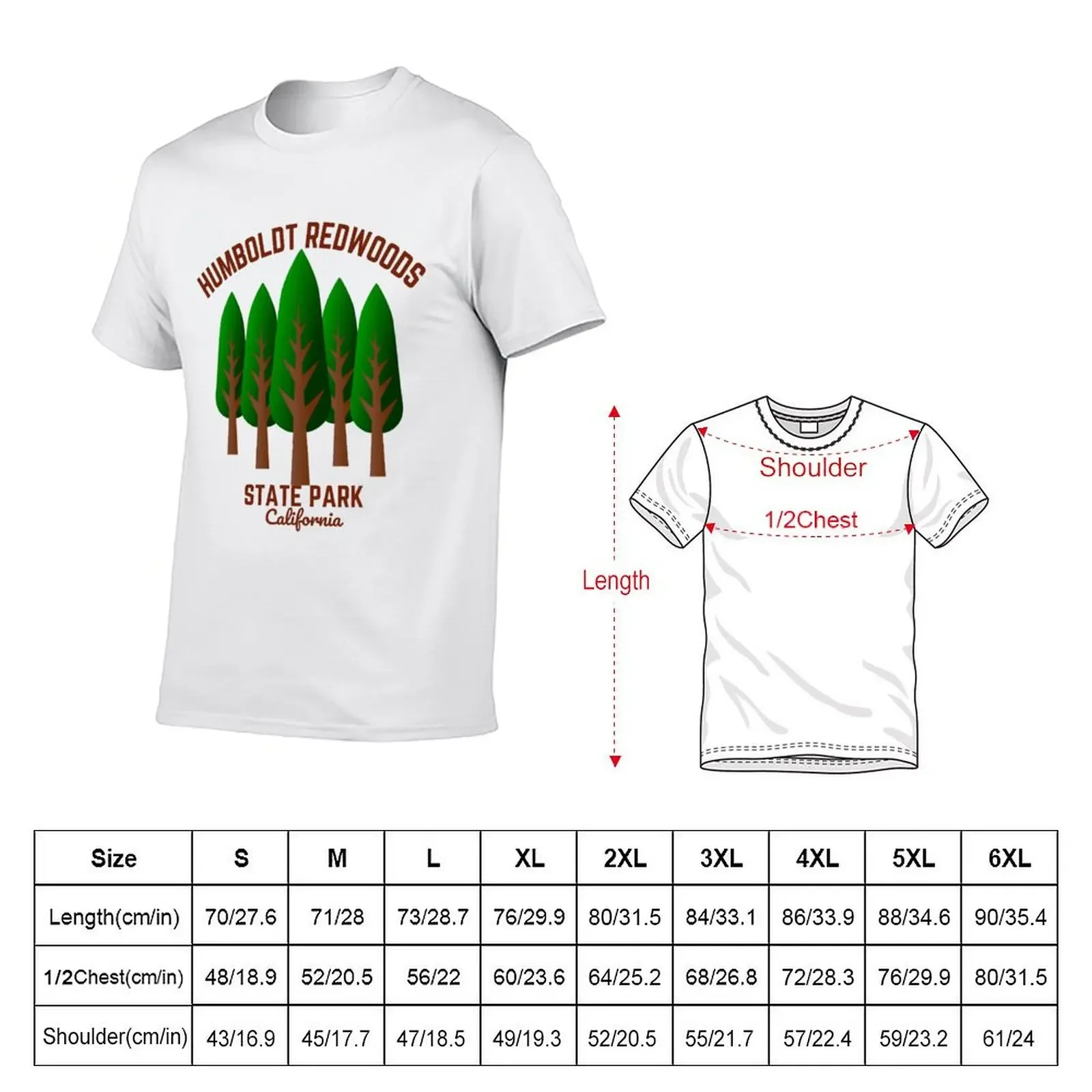 Humboldt Redwoods State Park, Red Text- Hiking / Outdoors T-Shirt graphics t shirts for men graphic