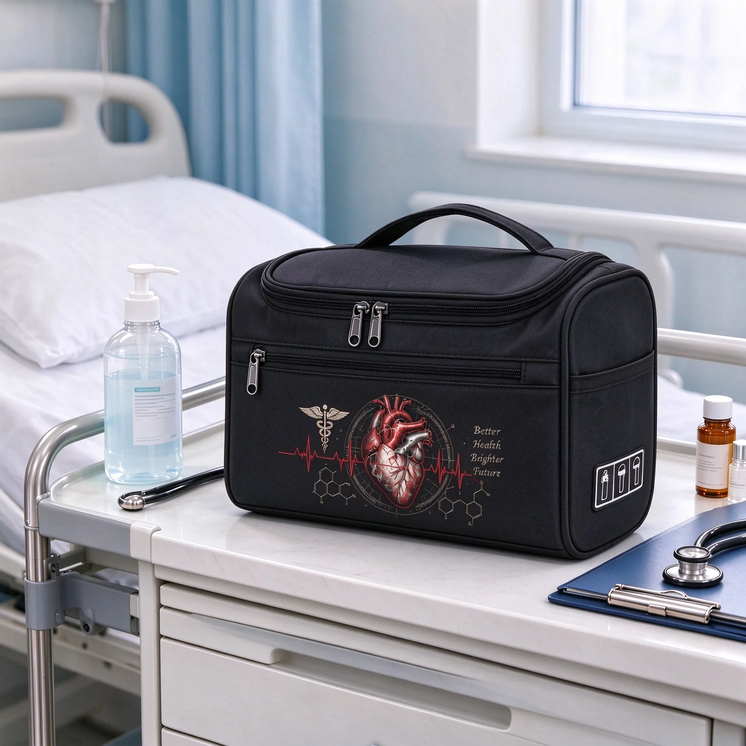 Toiletry Bag Vintage Human Heart ECG Print Travel Cosmetic Bag Portable Toiletry Organizer Gift for Nurse Medical Worker
