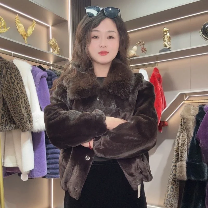 

2025: норковая шуба, короткая женская шуба с воротником из лисьего меха, цельная шуба из норкового меха Haining