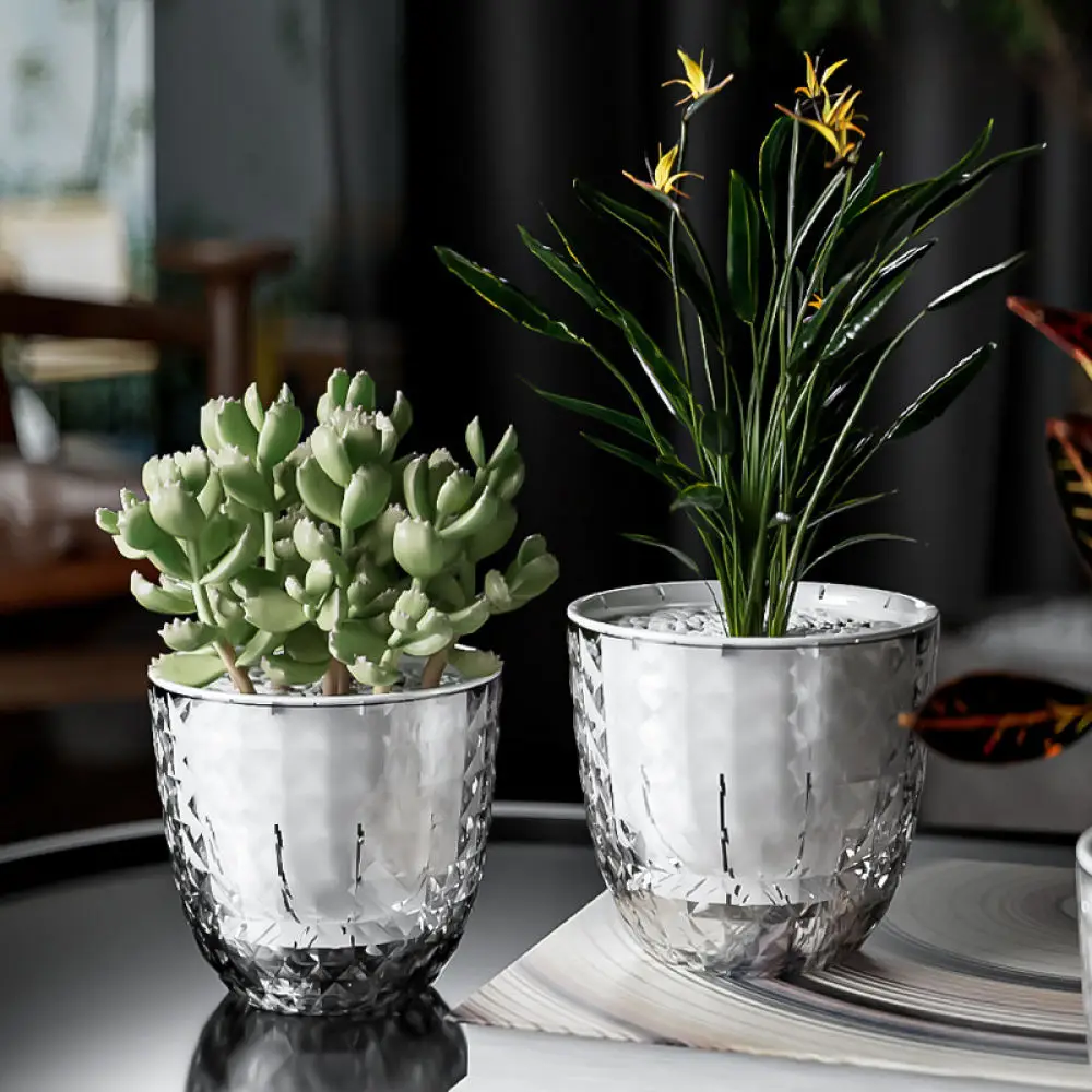 Lightweight Plastic Flower Pot Self Watering Succulent Planter Modern Desktop Decorative Vase For Indoor Home Office Garden