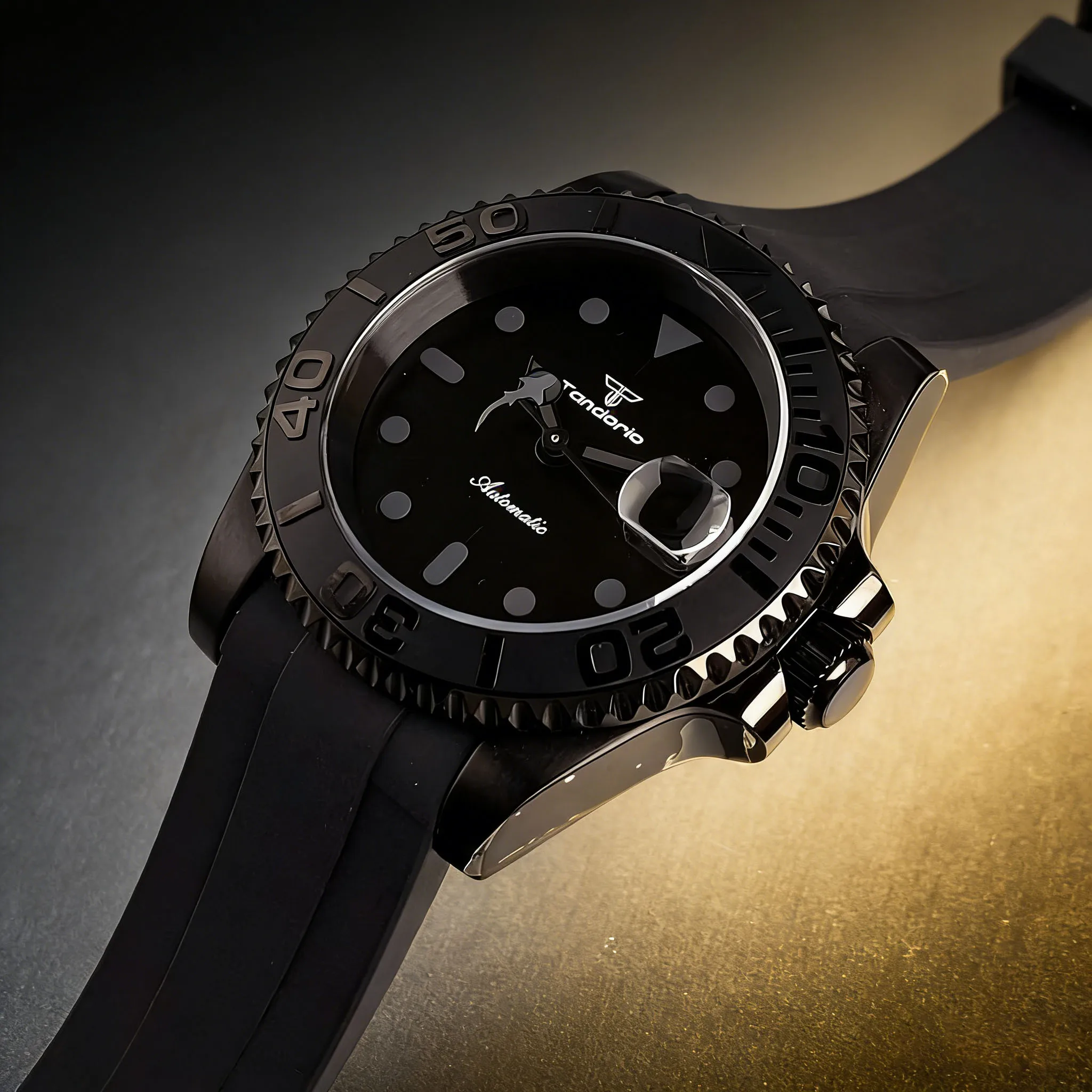 Tandorio PVD Classic Black Diver 40mm Coating Shark Hands Sapphire Glass 200m Waterproof Japan NH35A Automatic Mechanical Watch