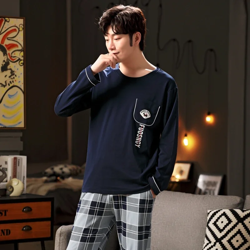 2023 Autumn Plus Size Long Sleeve Cotton Pajama Sets For Men High Quality Loose Sleepwear Suit Pyjama Male Homewear Home Clothes