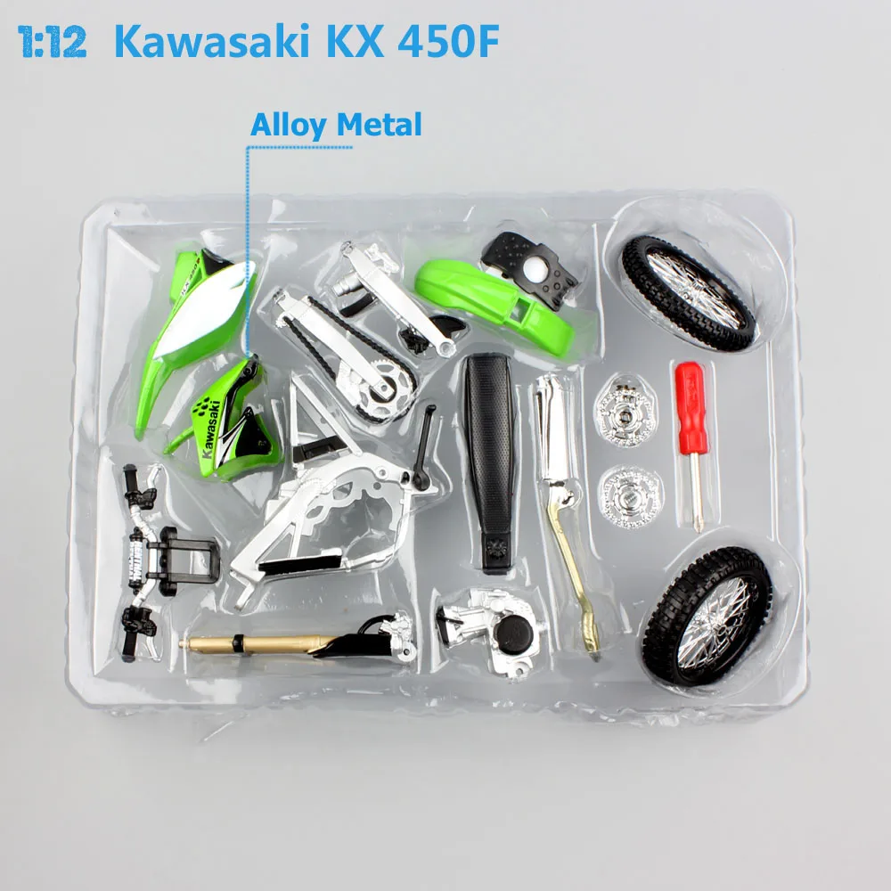 1/12 Scale Maisto Assemble Line DIY Kawasaki KX450F Dirt Motocross Bike Off Road Racing Motorcycle Toys Diecast Model Replicas