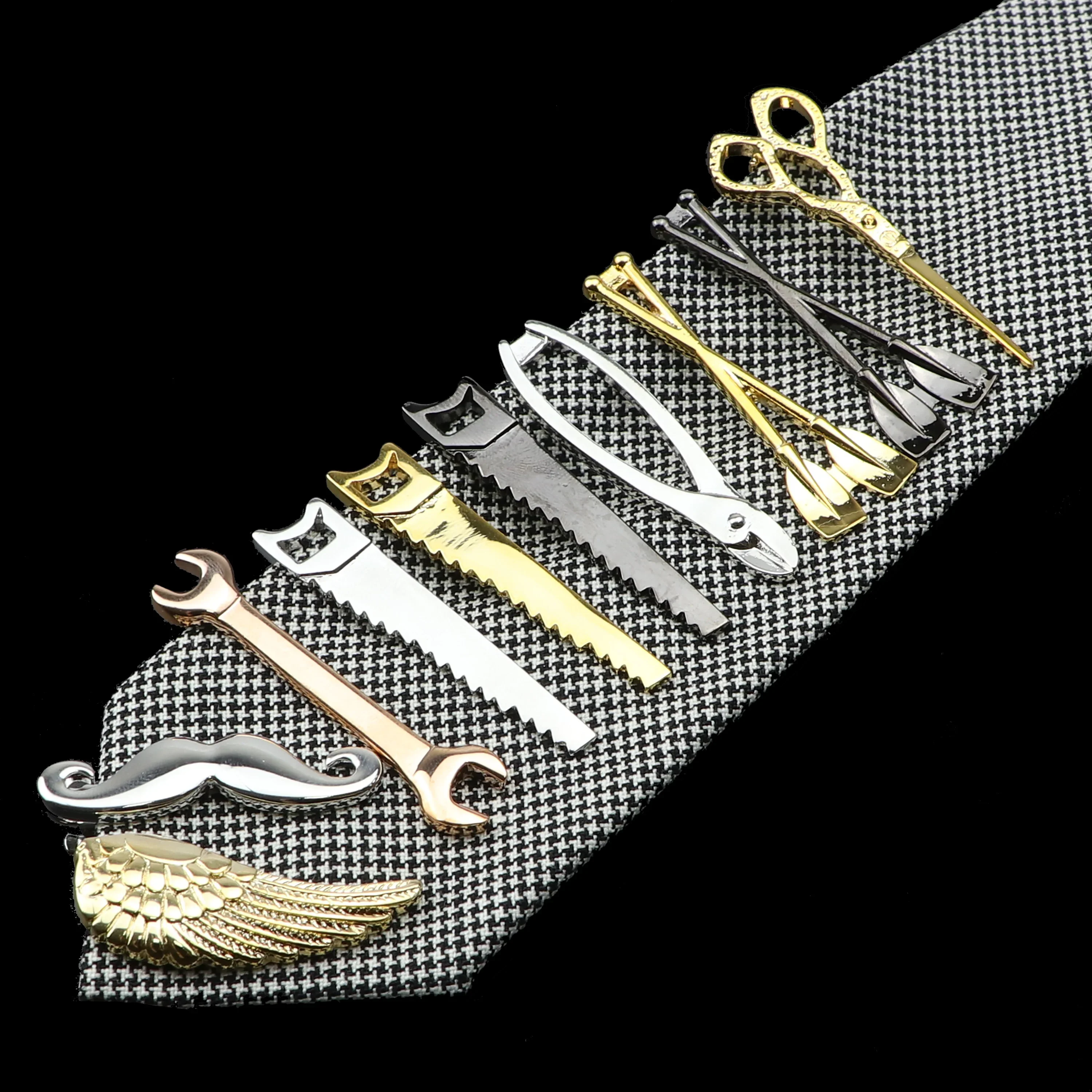 

1 Piece Chrome Stainless Tie Clips Scissors Shovel Wrench Scissors Saw Shape Metal Tie Clip for Men Necktie Clips Pin Men's Gift